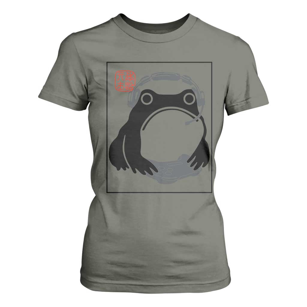 Grumpy Frog Gamer Japanese Ink Painting T Shirt For Women TS12 Military Green Print Your Wear