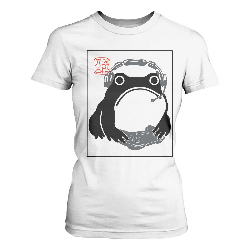 Grumpy Frog Gamer Japanese Ink Painting T Shirt For Women TS12 White Print Your Wear