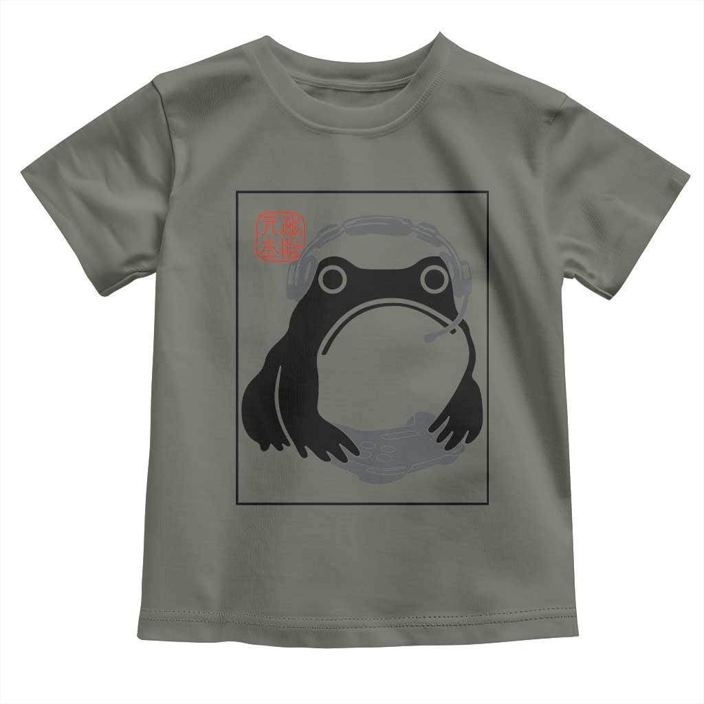 Grumpy Frog Gamer Japanese Ink Painting Toddler T Shirt TS12 Military Green Print Your Wear