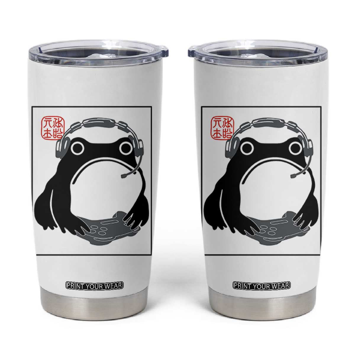 Grumpy Frog Gamer Japanese Ink Painting Tumbler Cup TS12 White Print Your Wear