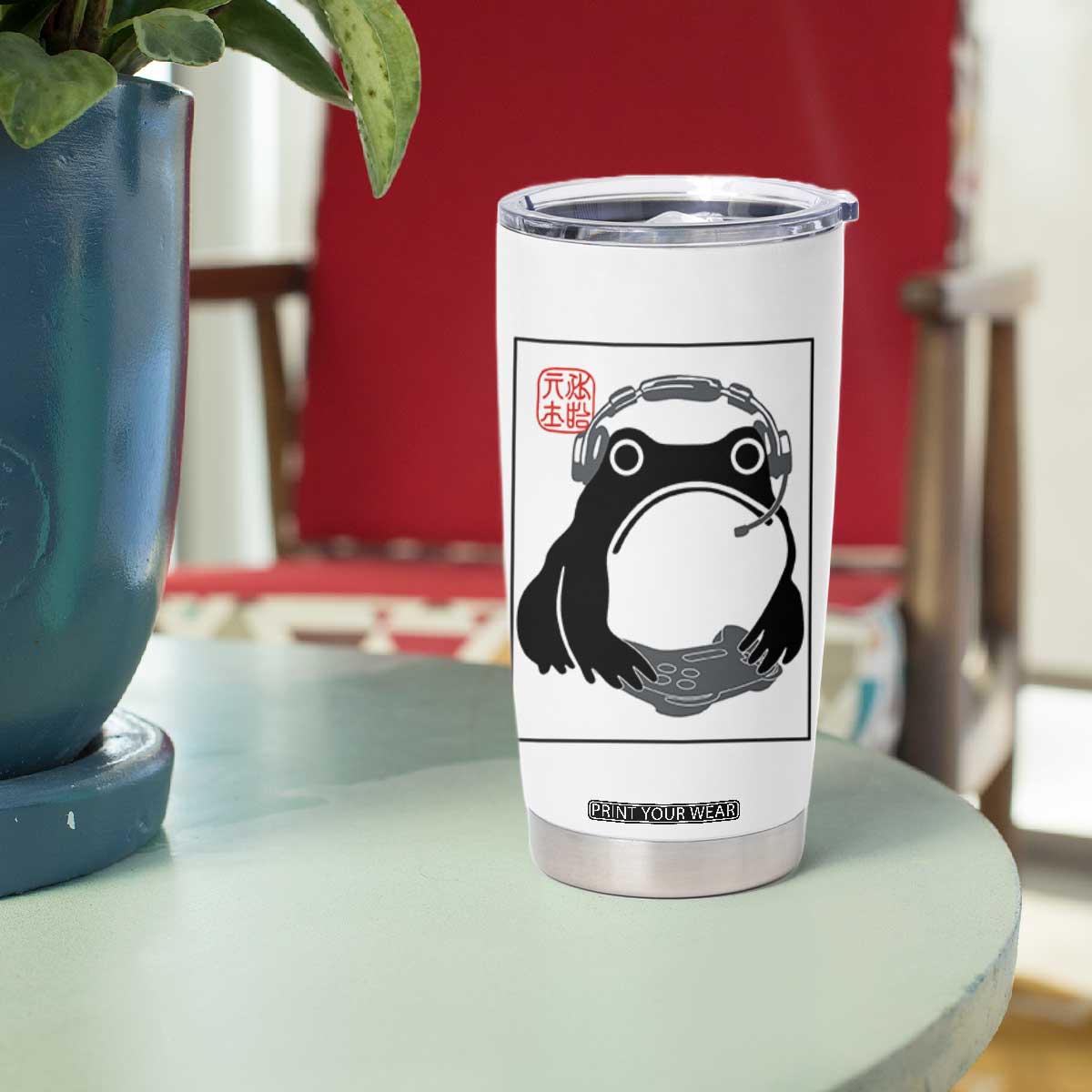 Grumpy Frog Gamer Japanese Ink Painting Tumbler Cup TS12 Print Your Wear