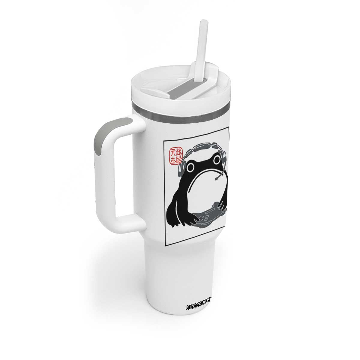 Grumpy Frog Gamer Japanese Ink Painting Tumbler With Handle TS12 Print Your Wear