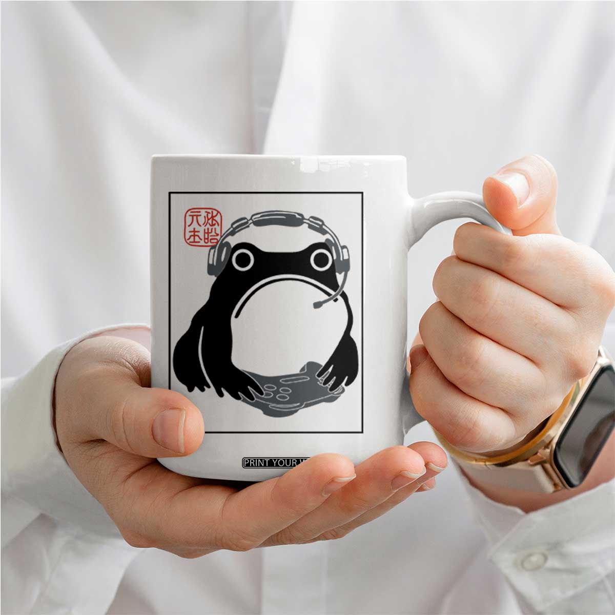 Grumpy Frog Gamer Japanese Ink Painting Coffee Mug TS12 Print Your Wear