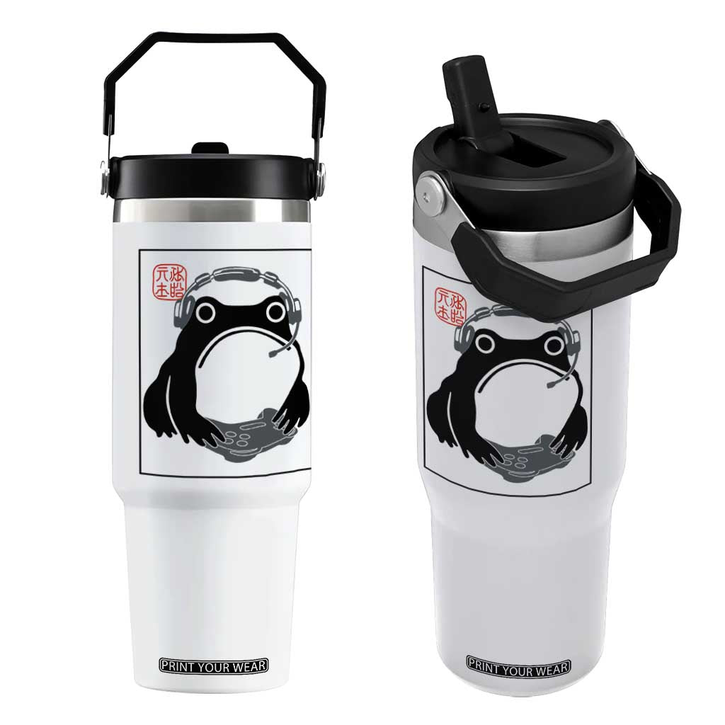 Grumpy Frog Gamer Japanese Ink Painting Flip Straw Tumbler TS12 One Size: 30 oz White Print Your Wear