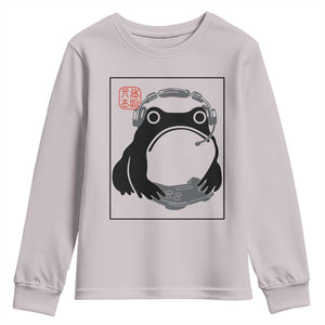 Grumpy Frog Gamer Japanese Ink Painting Youth Sweatshirt TS12 Ice Gray Print Your Wear