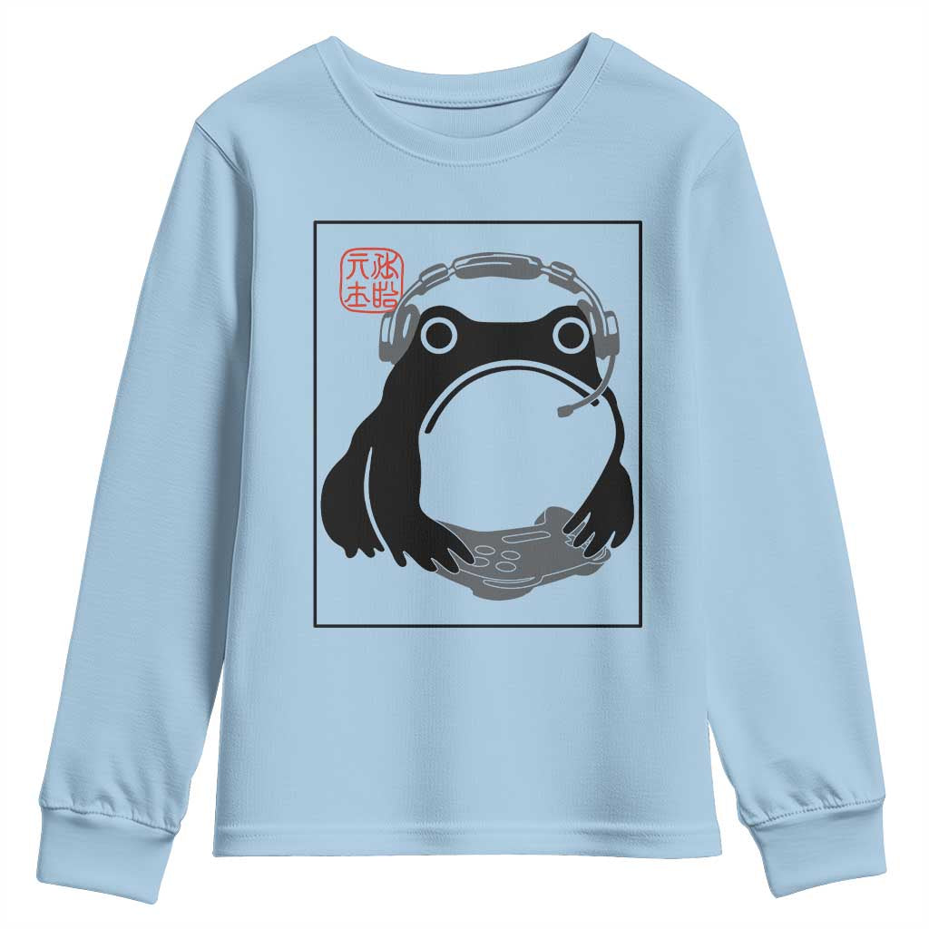 Grumpy Frog Gamer Japanese Ink Painting Youth Sweatshirt TS12 Light Blue Print Your Wear