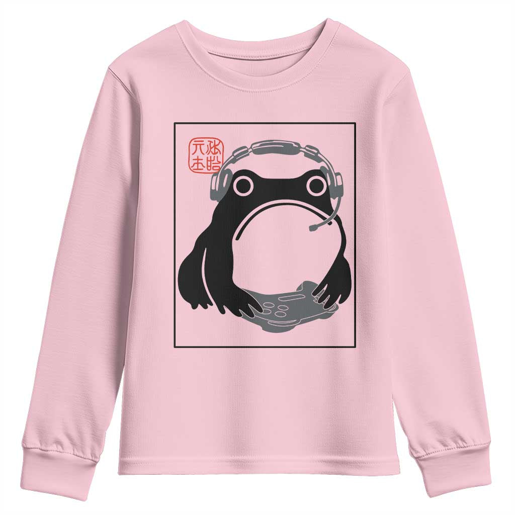 Grumpy Frog Gamer Japanese Ink Painting Youth Sweatshirt TS12 Light Pink Print Your Wear