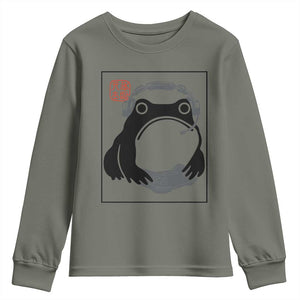 Grumpy Frog Gamer Japanese Ink Painting Youth Sweatshirt TS12 Military Green Print Your Wear