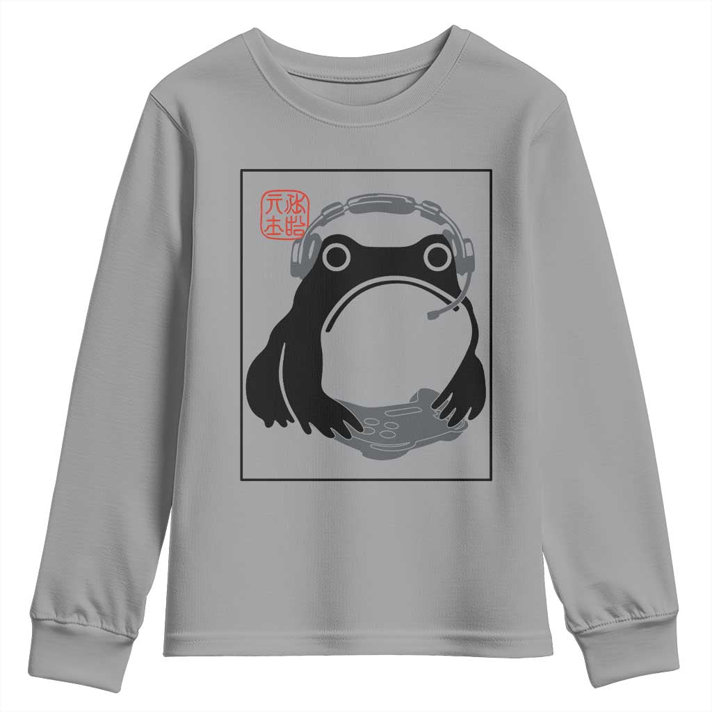 Grumpy Frog Gamer Japanese Ink Painting Youth Sweatshirt TS12 Sport Gray Print Your Wear
