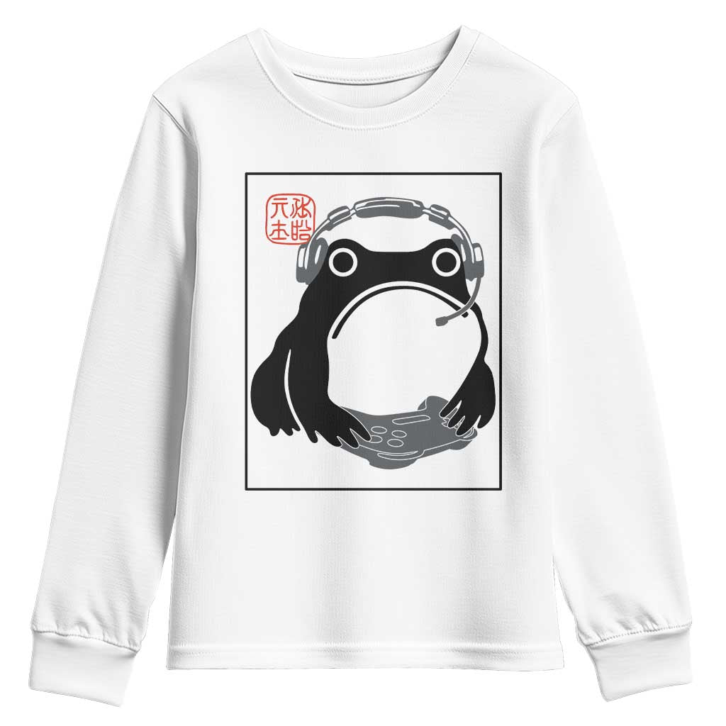 Grumpy Frog Gamer Japanese Ink Painting Youth Sweatshirt TS12 White Print Your Wear