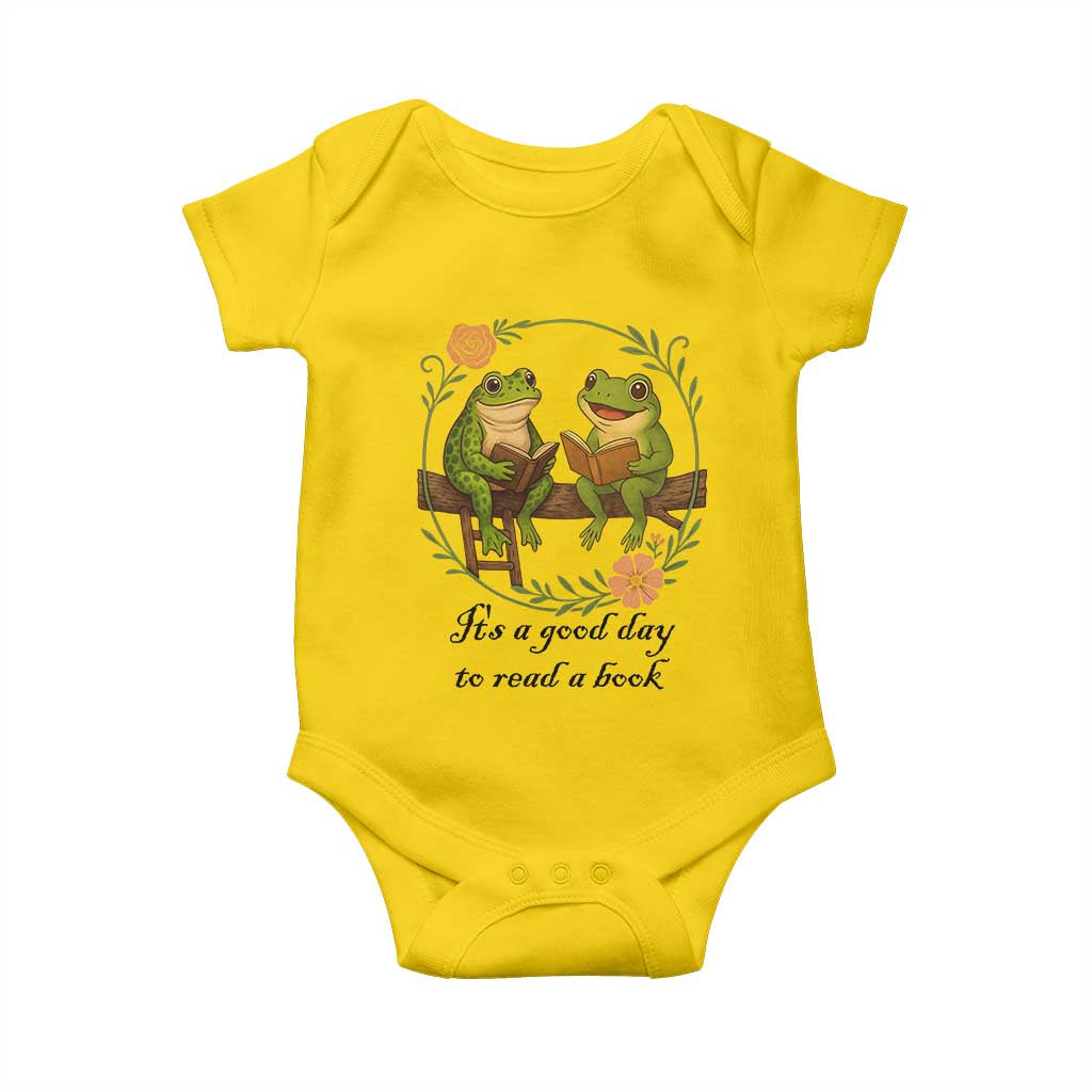 It Is A Good Day To Read A Book Baby Onesie Frog Book Lover TS12 Daisy Print Your Wear