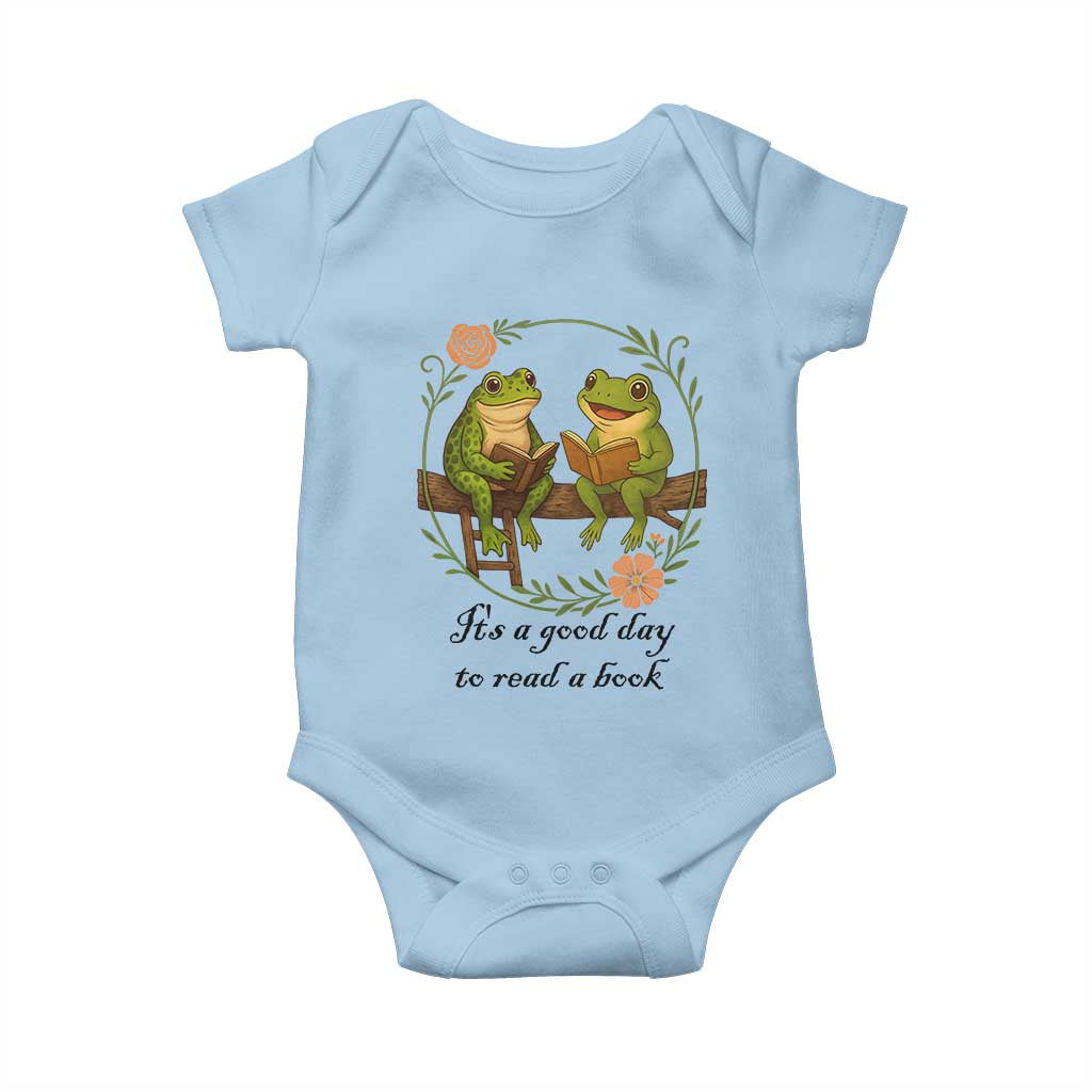 It Is A Good Day To Read A Book Baby Onesie Frog Book Lover TS12 Light Blue Print Your Wear