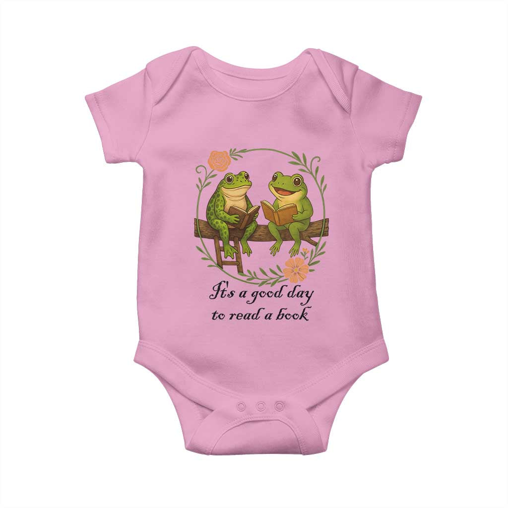 It Is A Good Day To Read A Book Baby Onesie Frog Book Lover TS12 Light Pink Print Your Wear