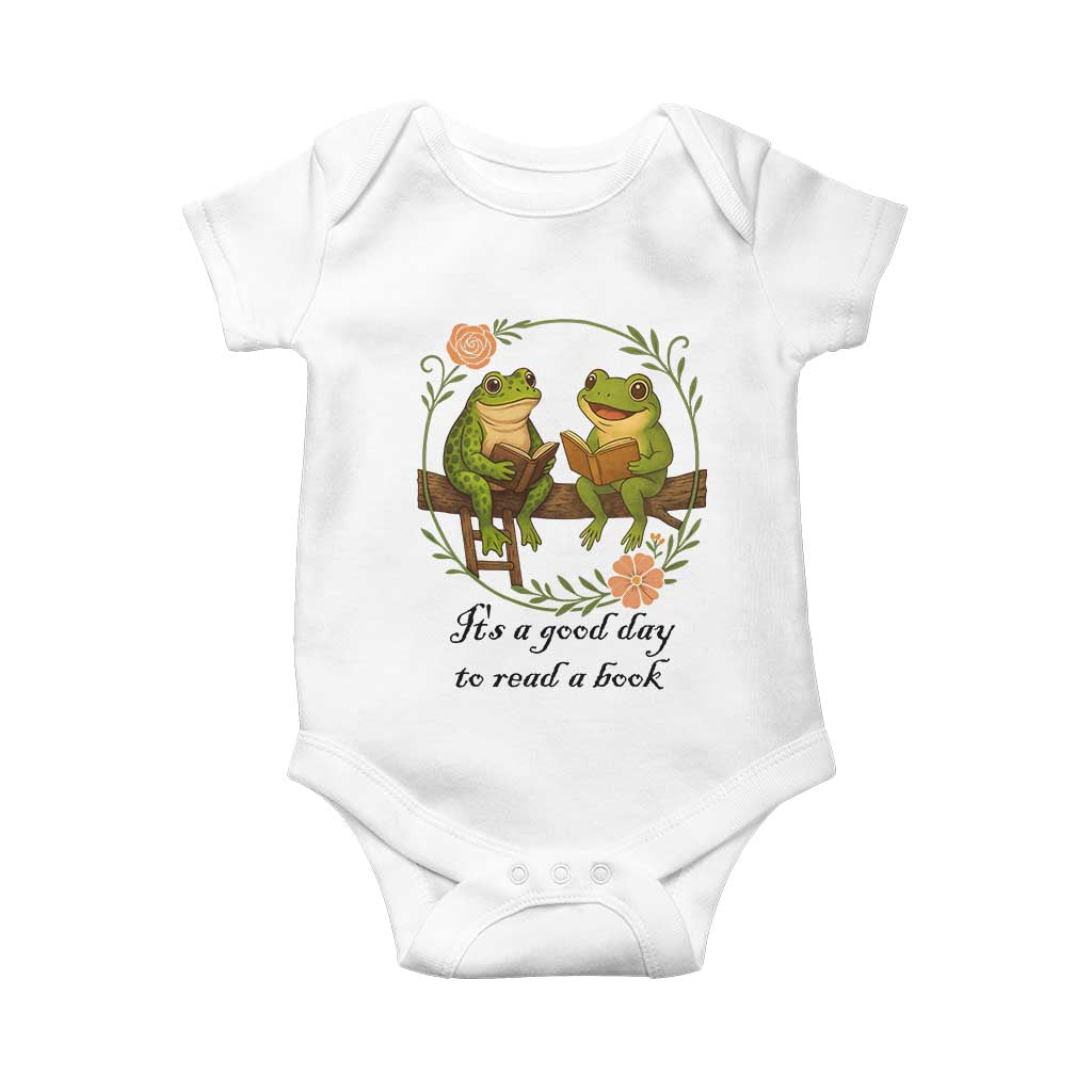 It Is A Good Day To Read A Book Baby Onesie Frog Book Lover TS12 White Print Your Wear