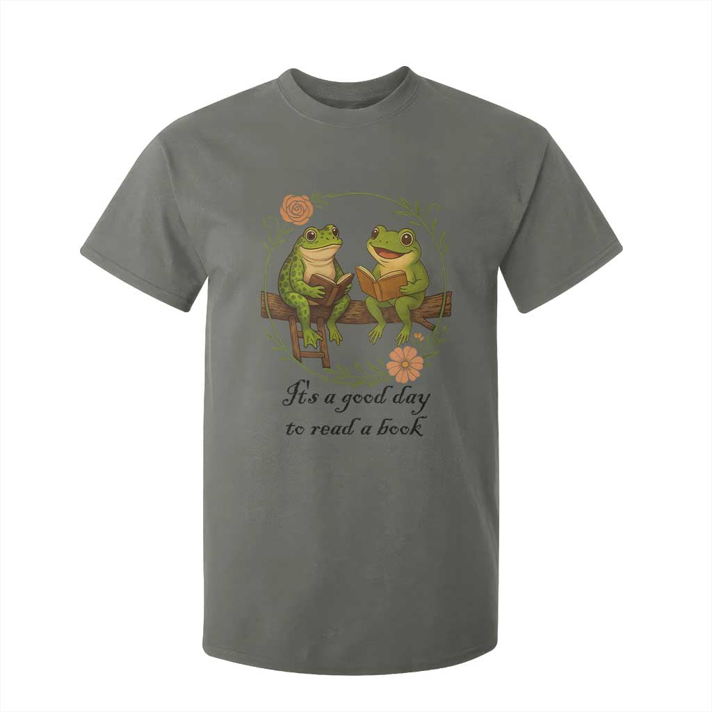It Is A Good Day To Read A Book T Shirt For Kid Frog Book Lover TS12 Military Green Print Your Wear