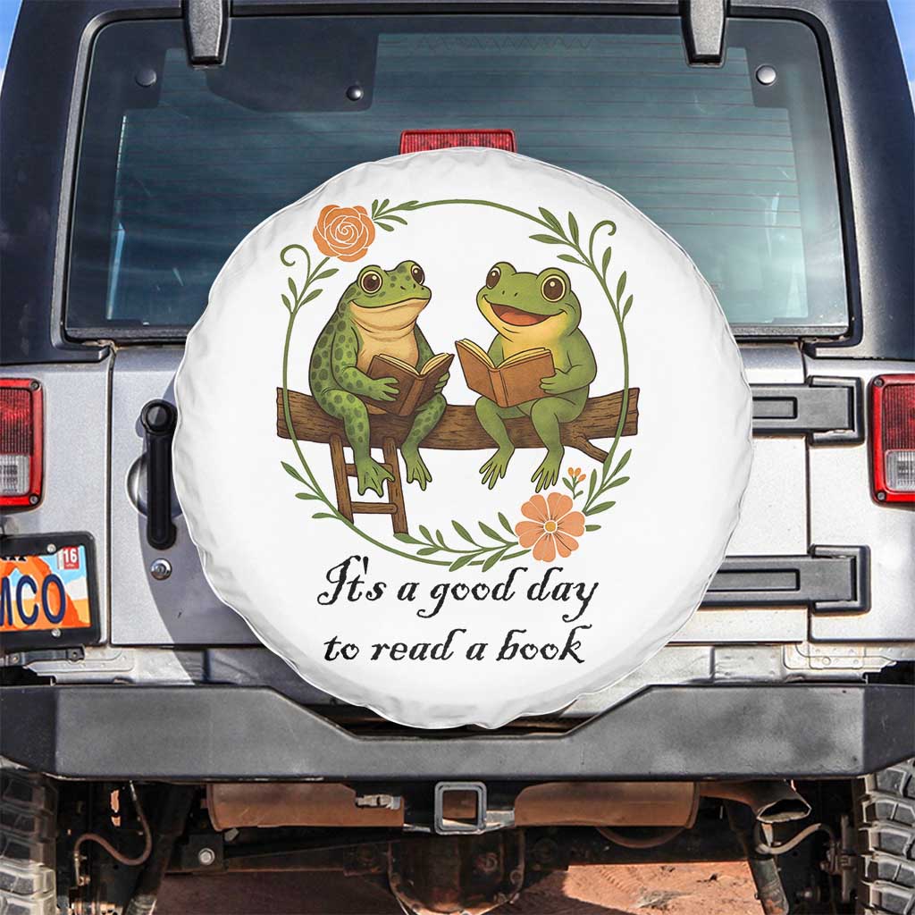 It Is A Good Day To Read A Book Spare Tire Cover Frog Book Lover TS12 No hole White Print Your Wear