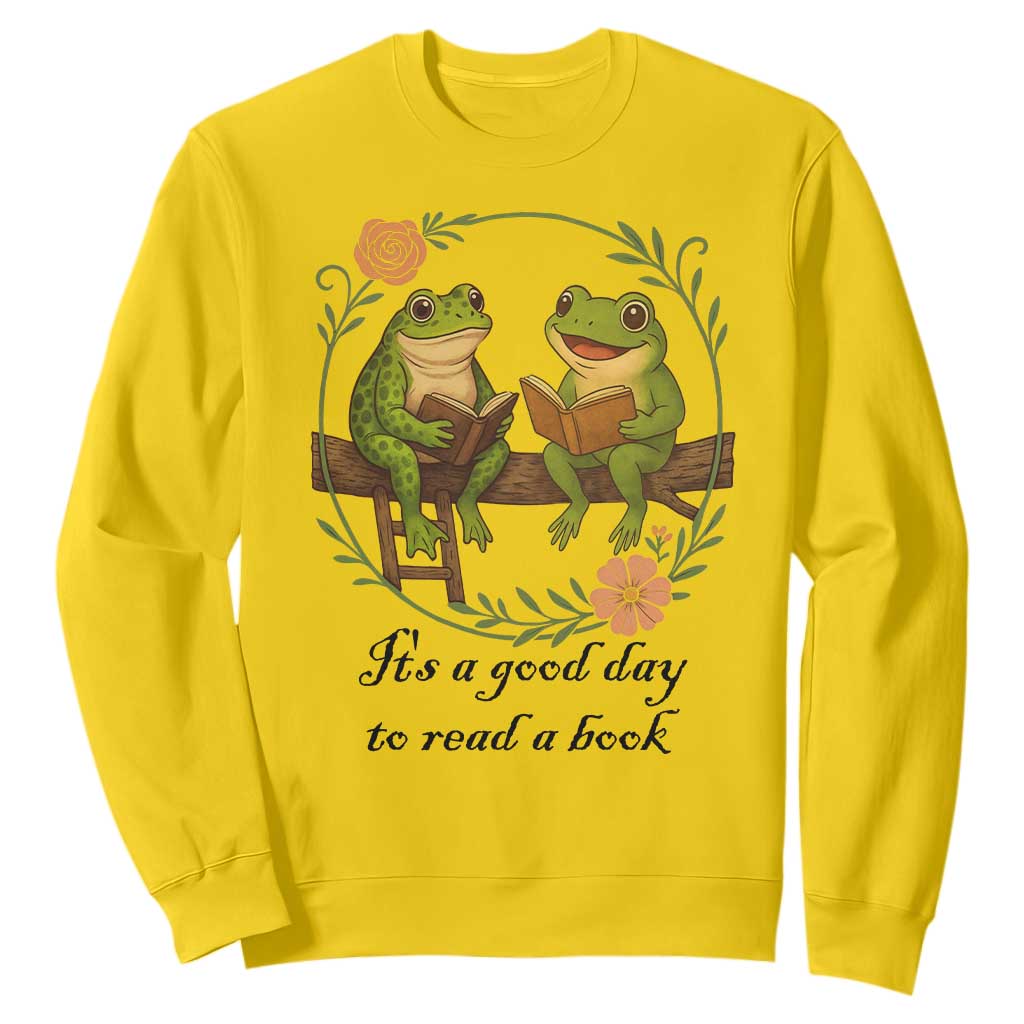 It Is A Good Day To Read A Book Sweatshirt Frog Book Lover TS12 Daisy Print Your Wear