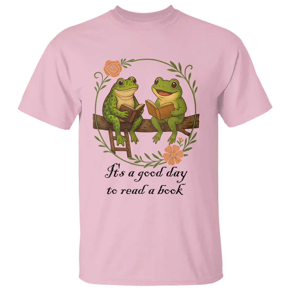 It Is A Good Day To Read A Book T Shirt Frog Book Lover TS12 Light Pink Print Your Wear