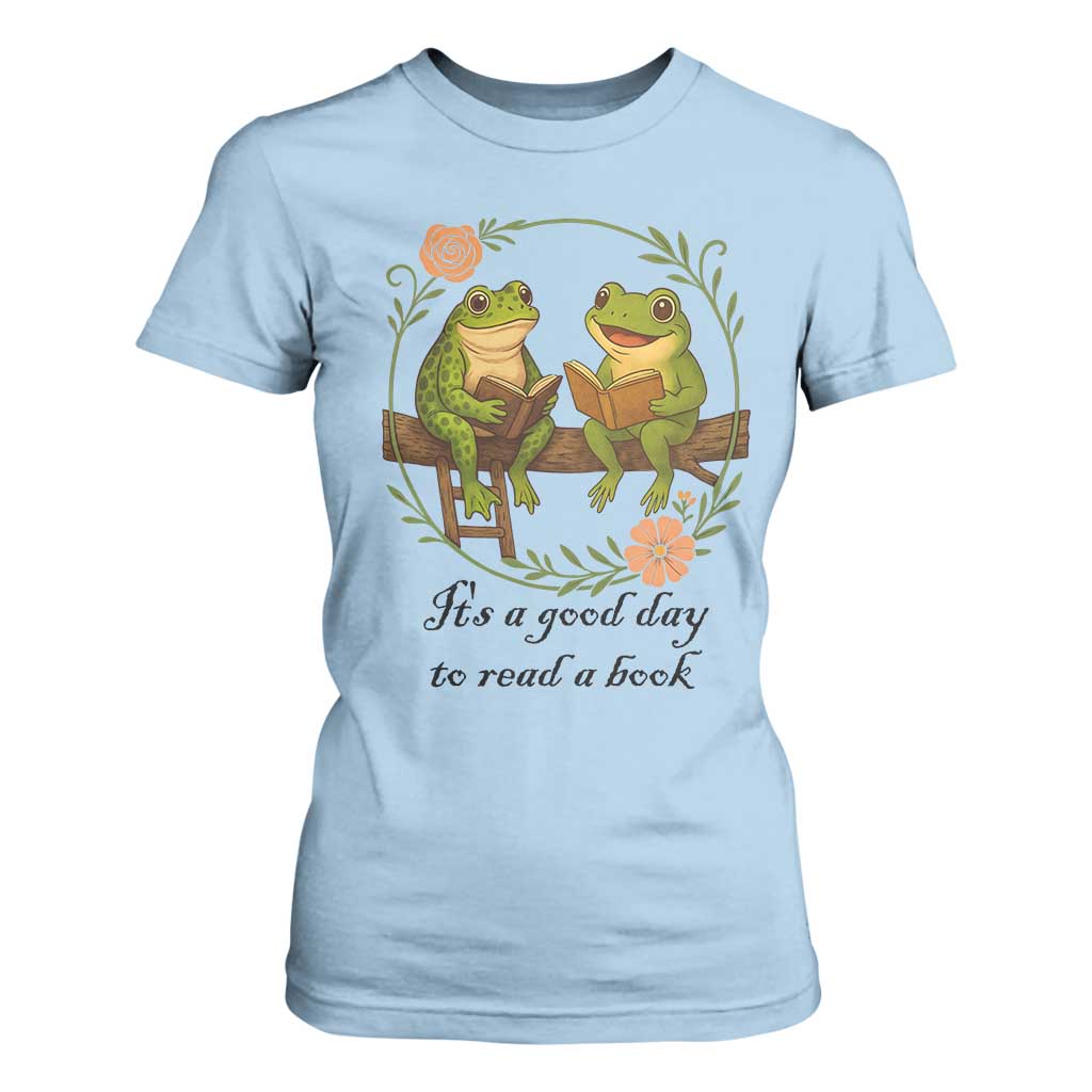 It Is A Good Day To Read A Book T Shirt For Women Frog Book Lover TS12 Light Blue Print Your Wear