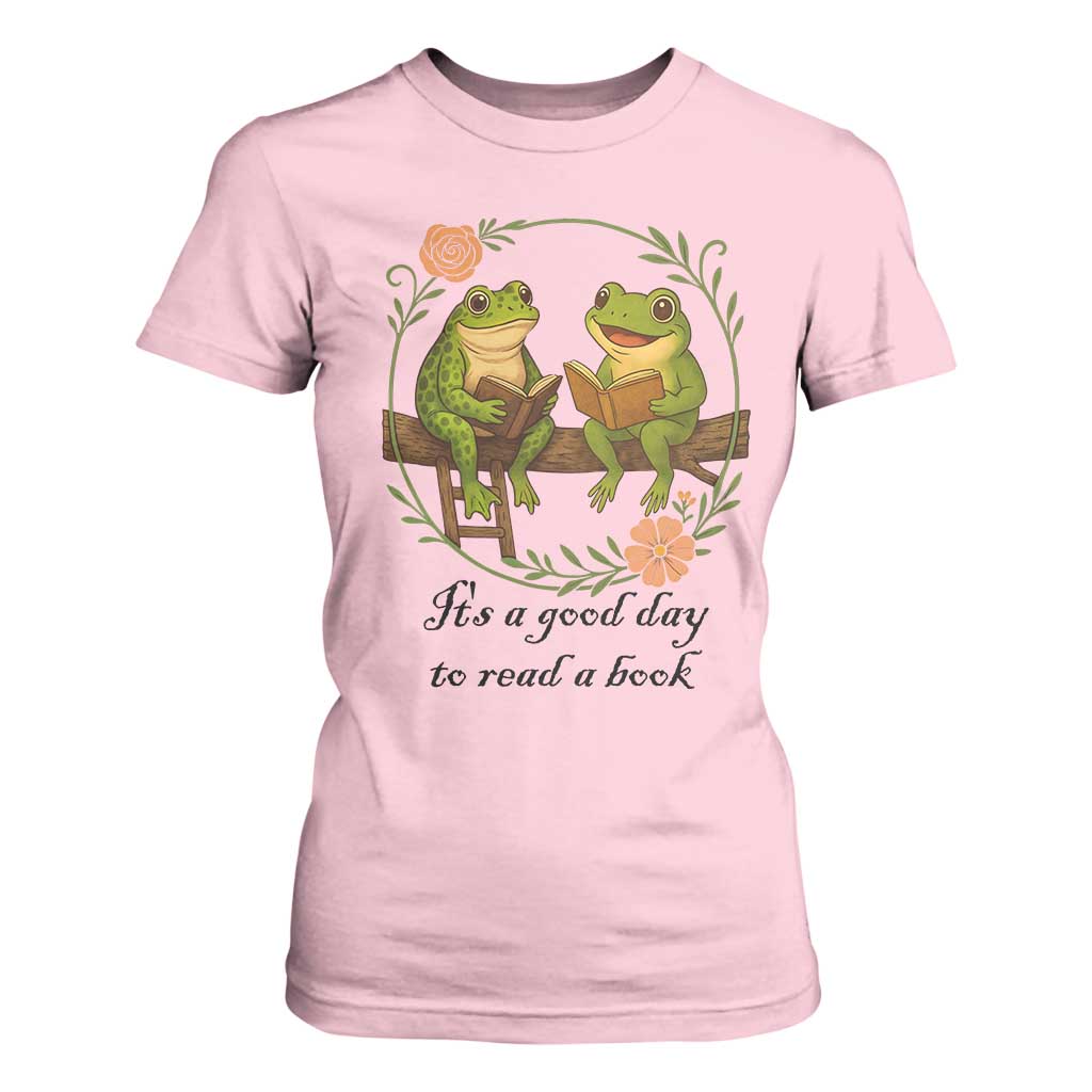 It Is A Good Day To Read A Book T Shirt For Women Frog Book Lover TS12 Light Pink Print Your Wear