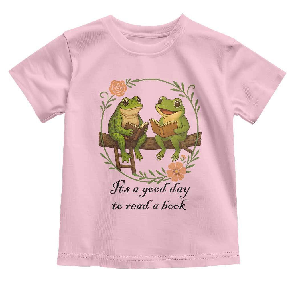 It Is A Good Day To Read A Book Toddler T Shirt Frog Book Lover TS12 Light Pink Print Your Wear