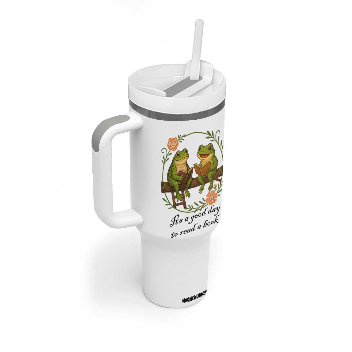 It Is A Good Day To Read A Book Tumbler With Handle Frog Book Lover TS12 Print Your Wear