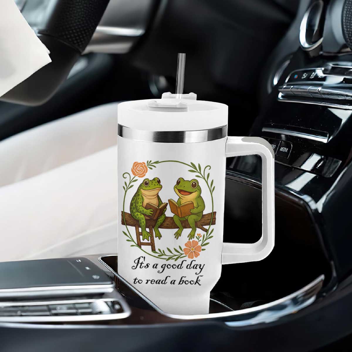 It Is A Good Day To Read A Book Tumbler With Handle Frog Book Lover TS12 Print Your Wear