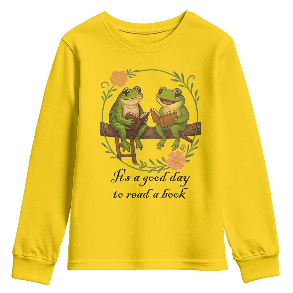 It Is A Good Day To Read A Book Youth Sweatshirt Frog Book Lover TS12 Daisy Print Your Wear