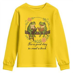 It Is A Good Day To Read A Book Youth Sweatshirt Frog Book Lover TS12 Daisy Print Your Wear