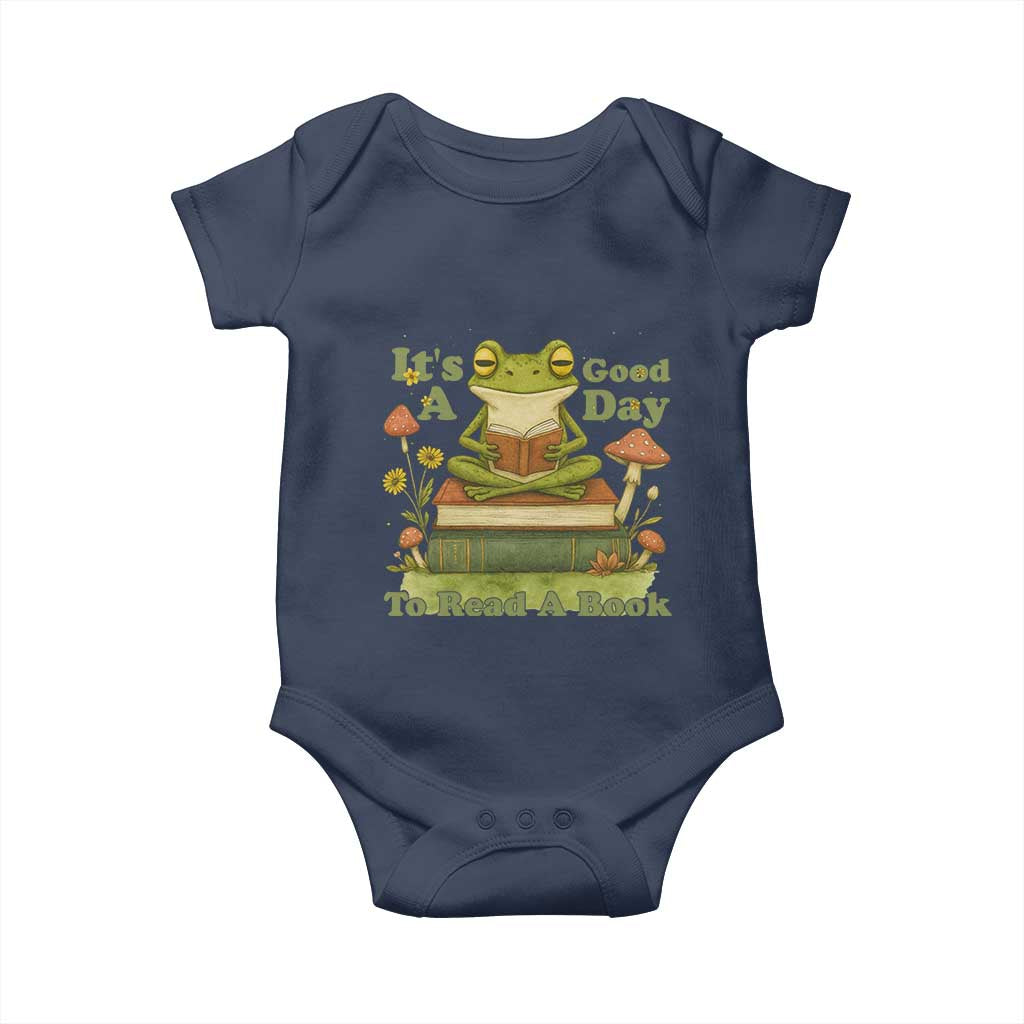It Is A Good Day To Read A Book Baby Onesie Funny Frog Reading TS12 Navy Print Your Wear