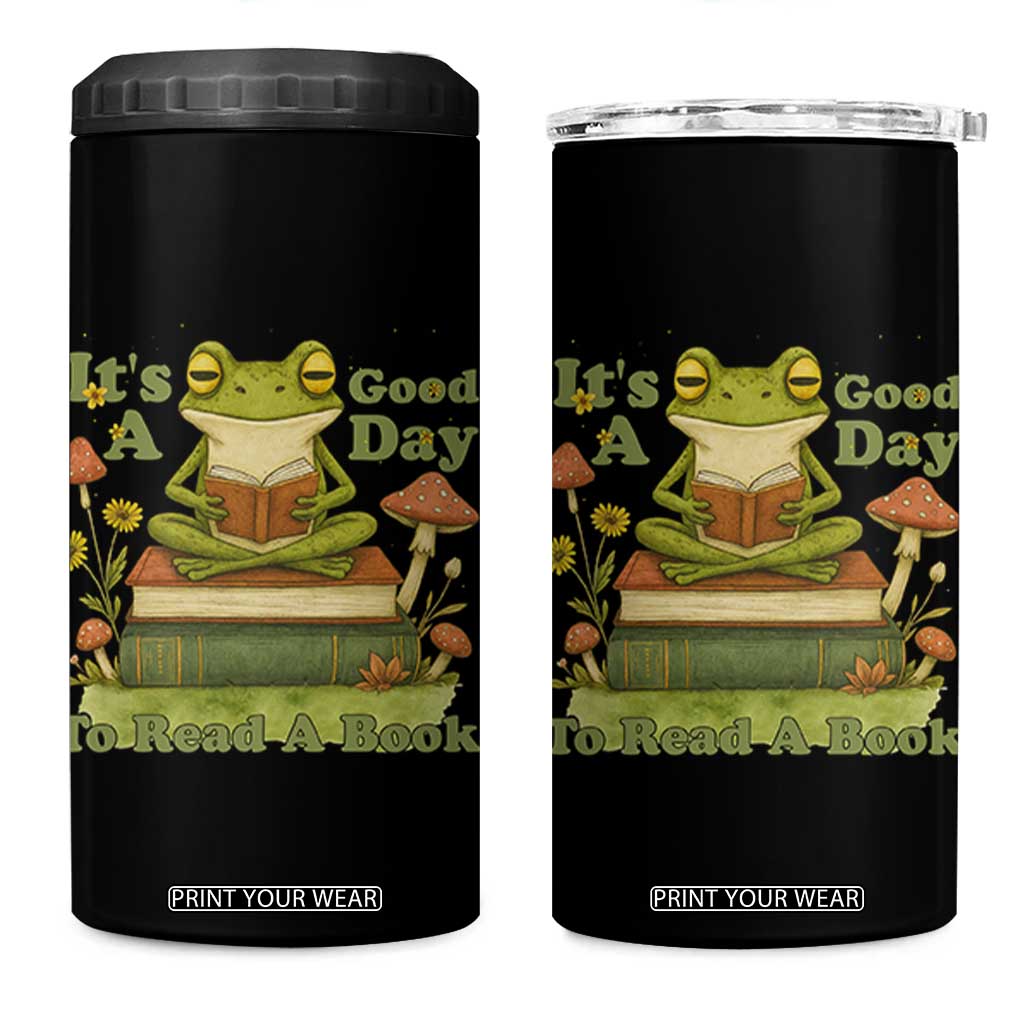 It Is A Good Day To Read A Book 4 in 1 Can Cooler Tumbler Funny Frog Reading TS12 One Size: 16 oz Black Print Your Wear