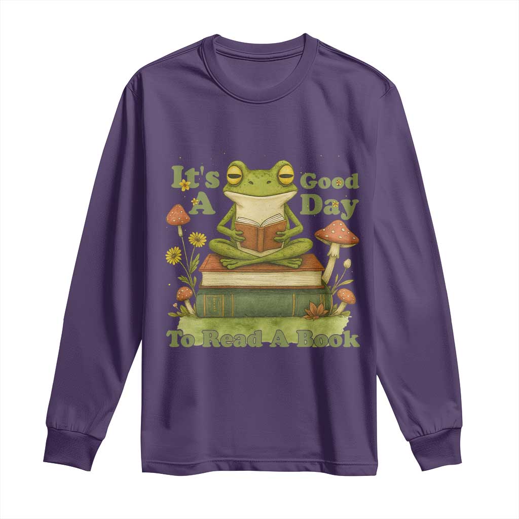 It Is A Good Day To Read A Book Long Sleeve Shirt Funny Frog Reading TS12 Purple Print Your Wear