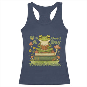 It Is A Good Day To Read A Book Racerback Tank Top Funny Frog Reading TS12 Navy Print Your Wear