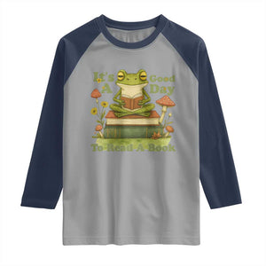It Is A Good Day To Read A Book Raglan Shirt Funny Frog Reading TS12 Sport Gray Navy Print Your Wear