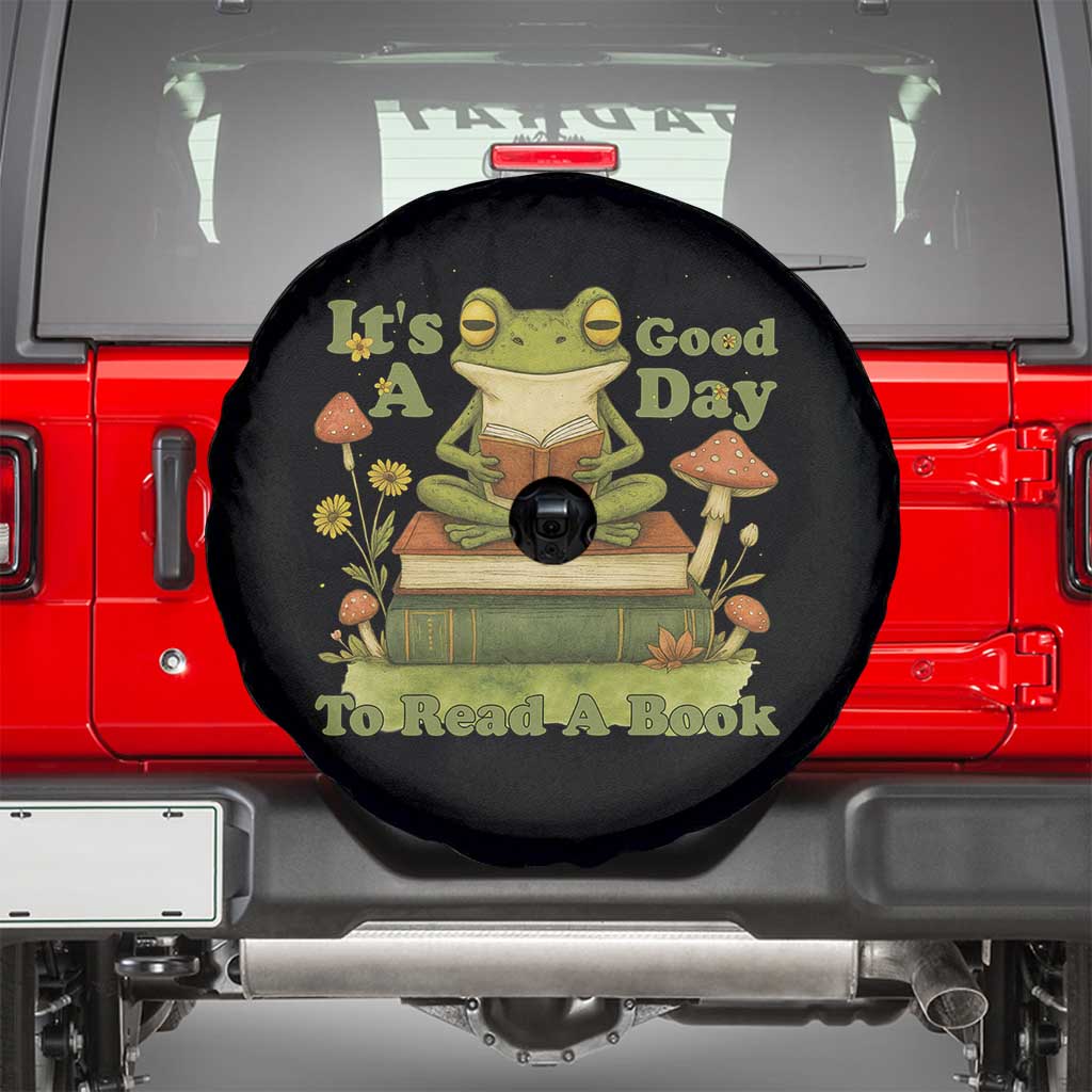 It Is A Good Day To Read A Book Spare Tire Cover Funny Frog Reading TS12 Black Print Your Wear