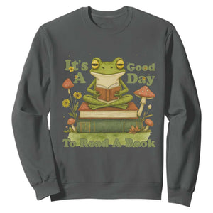 It Is A Good Day To Read A Book Sweatshirt Funny Frog Reading TS12 Dark Heather Print Your Wear