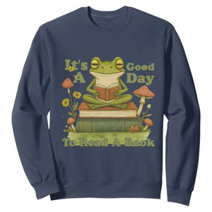 It Is A Good Day To Read A Book Sweatshirt Funny Frog Reading TS12 Navy Print Your Wear