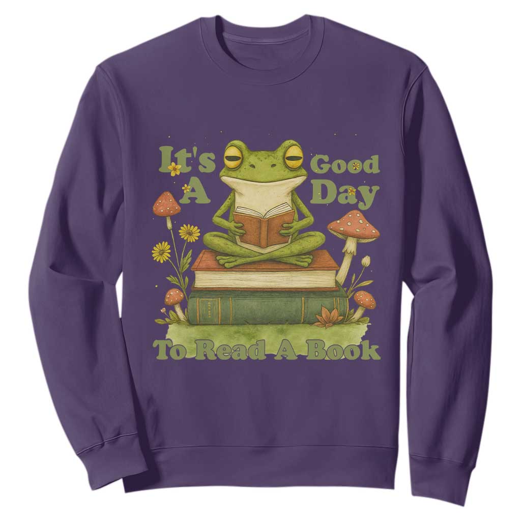 It Is A Good Day To Read A Book Sweatshirt Funny Frog Reading TS12 Purple Print Your Wear