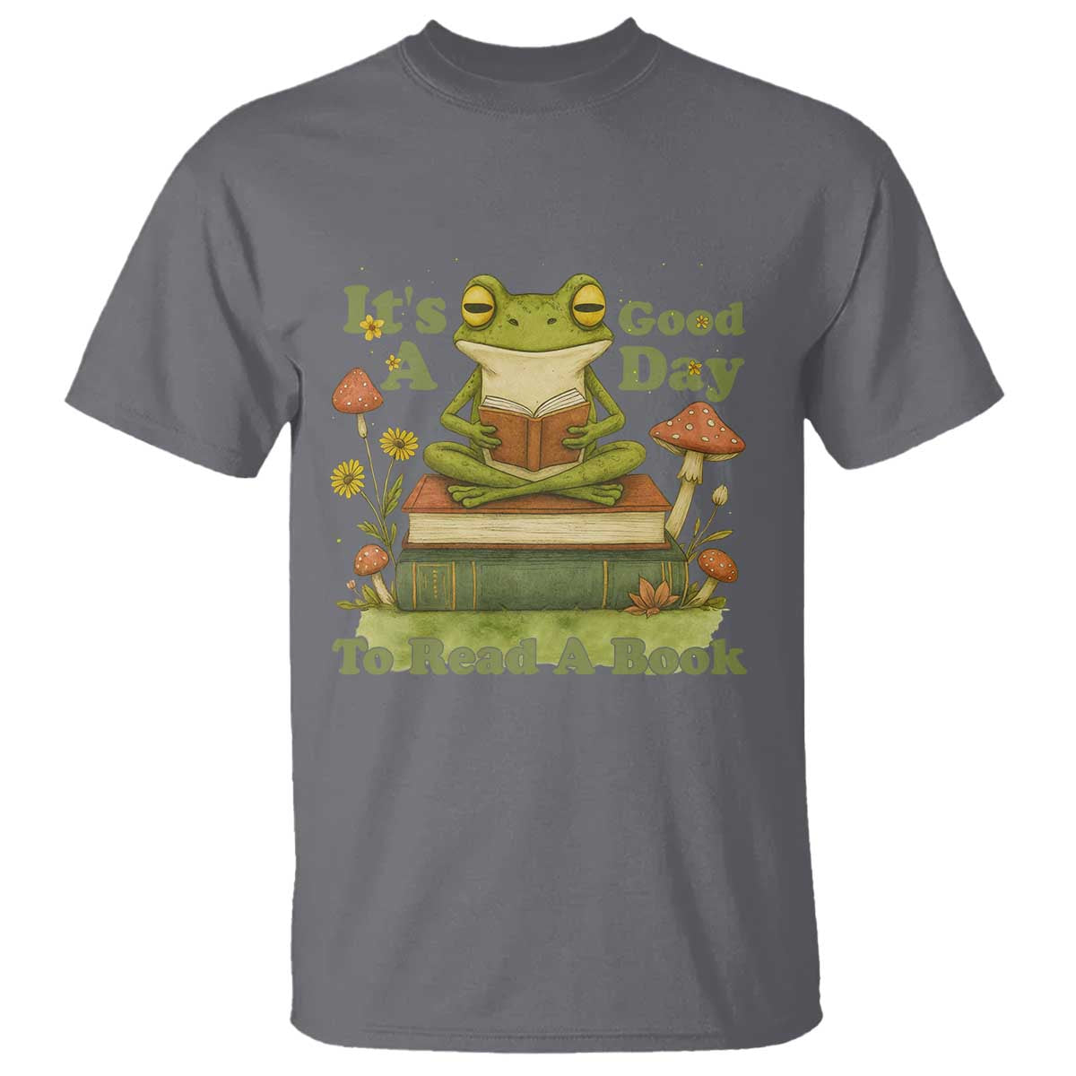 It Is A Good Day To Read A Book T Shirt Funny Frog Reading TS12 Charcoal Print Your Wear