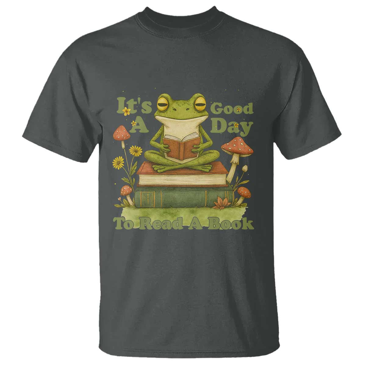 It Is A Good Day To Read A Book T Shirt Funny Frog Reading TS12 Dark Heather Print Your Wear