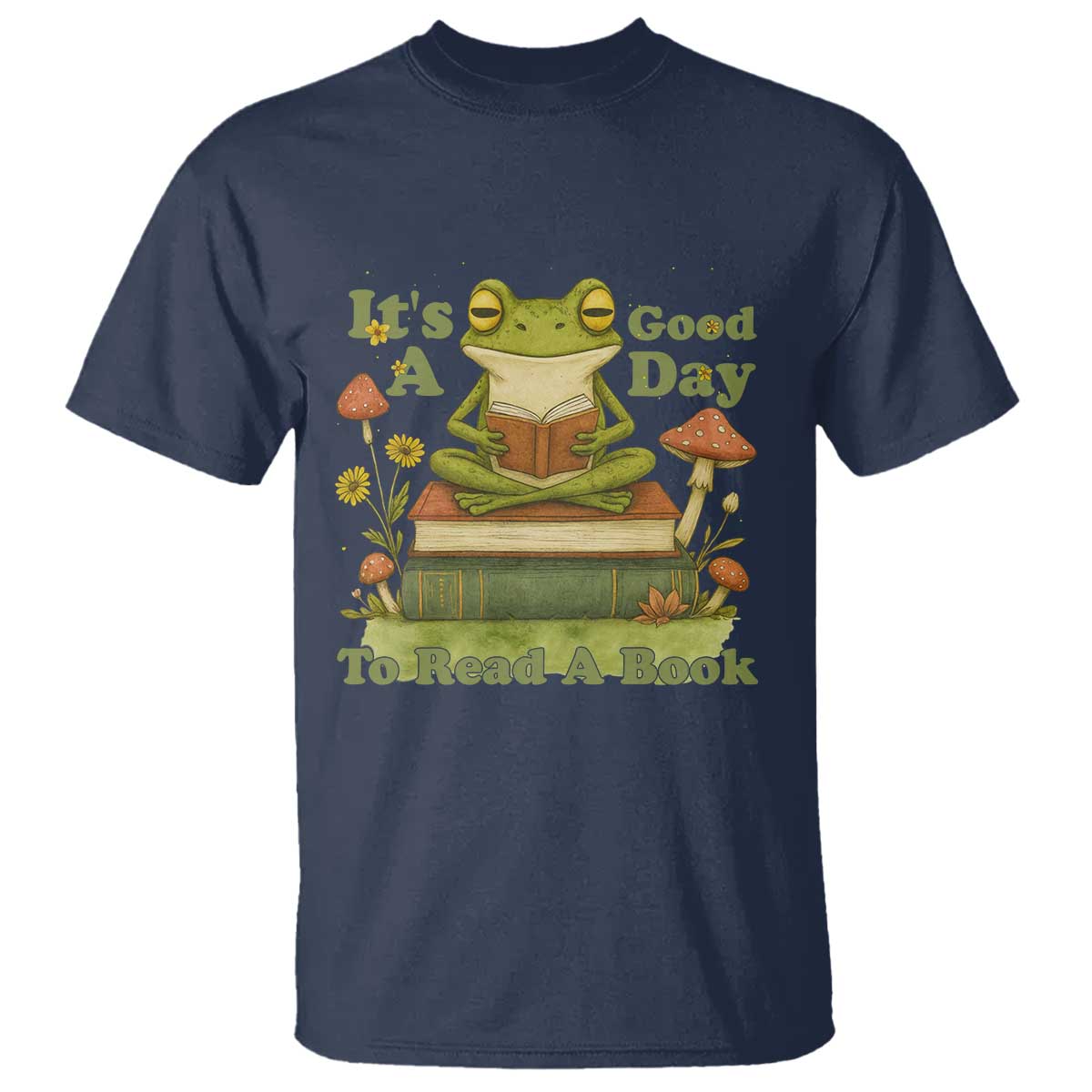 It Is A Good Day To Read A Book T Shirt Funny Frog Reading TS12 Navy Print Your Wear