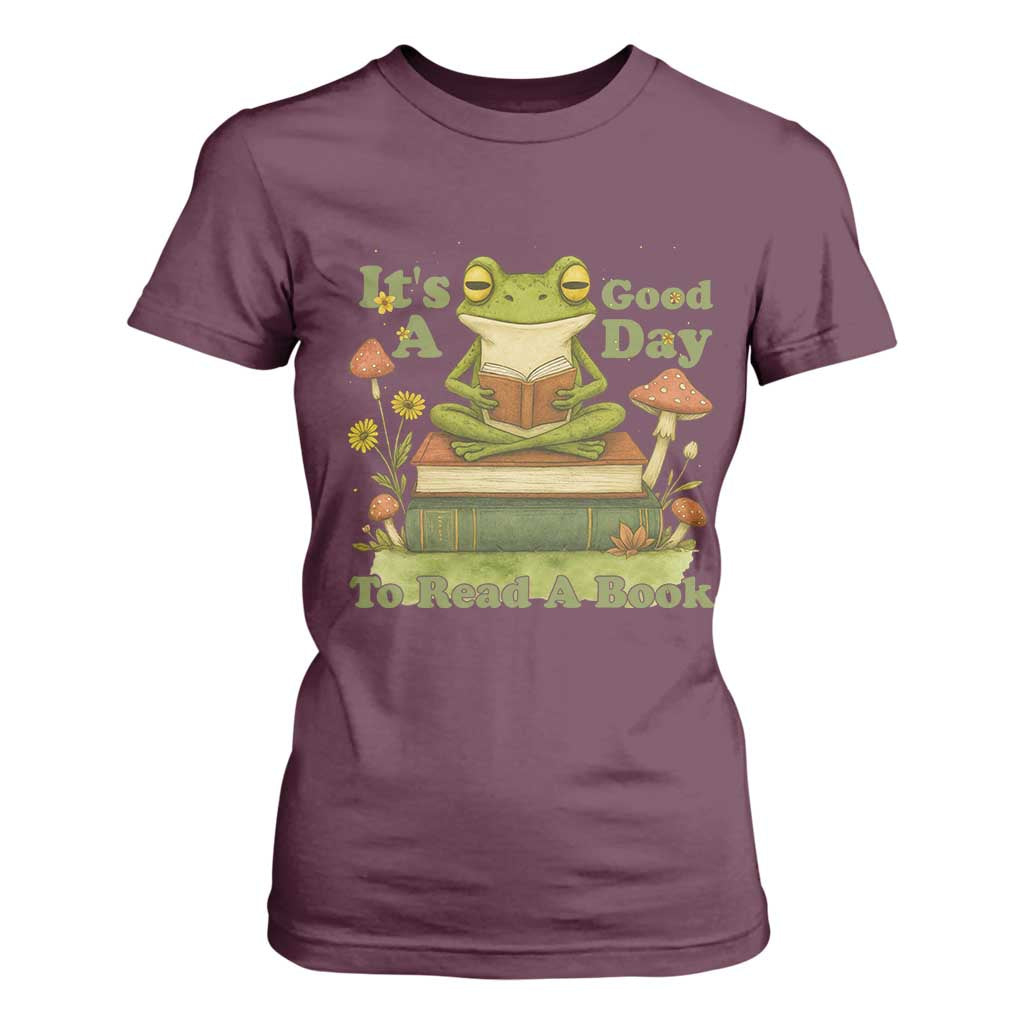 It Is A Good Day To Read A Book T Shirt For Women Funny Frog Reading TS12 Maroon Print Your Wear