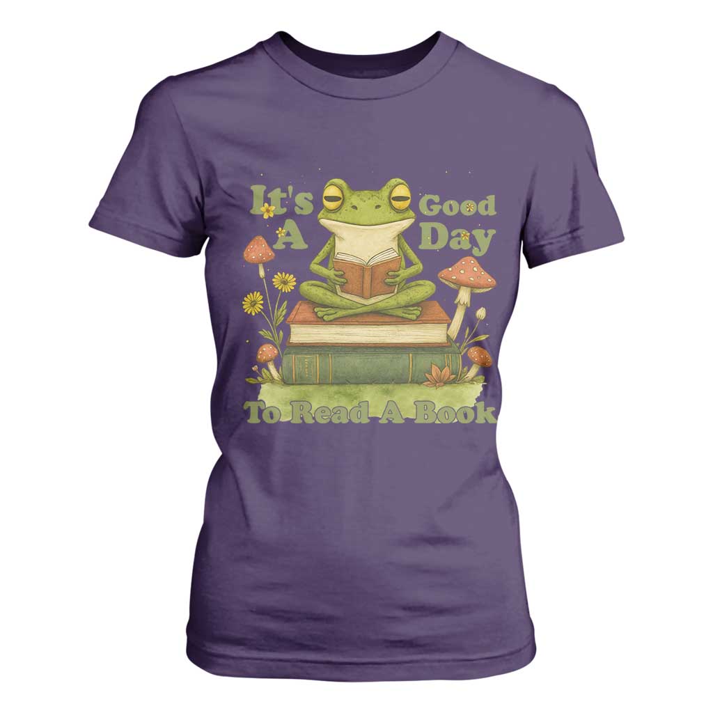 It Is A Good Day To Read A Book T Shirt For Women Funny Frog Reading TS12 Purple Print Your Wear