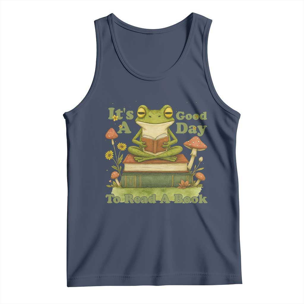 It Is A Good Day To Read A Book Tank Top Funny Frog Reading TS12 Navy Print Your Wear