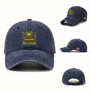 It Is A Good Day To Read A Book Washed Cotton Baseball Cap Funny Frog Reading TS12 Washed Cap Universal Fit Navy Print Your Wear