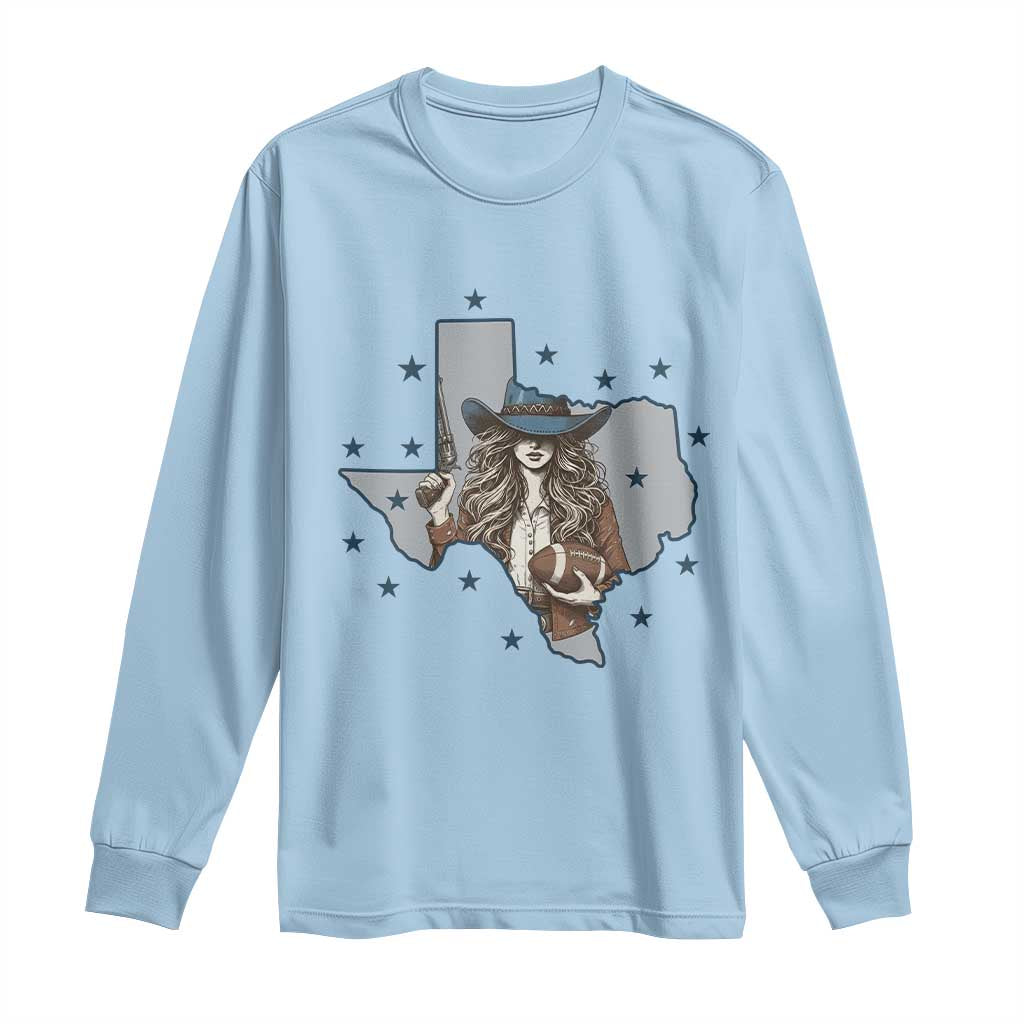 Funny TX Cowgirl Long Sleeve Shirt Football Lover Gift TS12 Light Blue Print Your Wear
