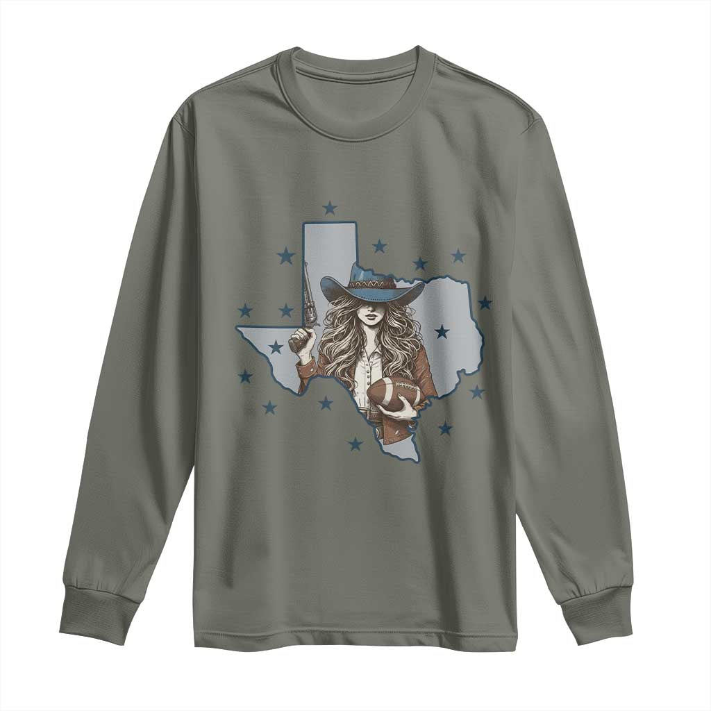 Funny TX Cowgirl Long Sleeve Shirt Football Lover Gift TS12 Military Green Print Your Wear