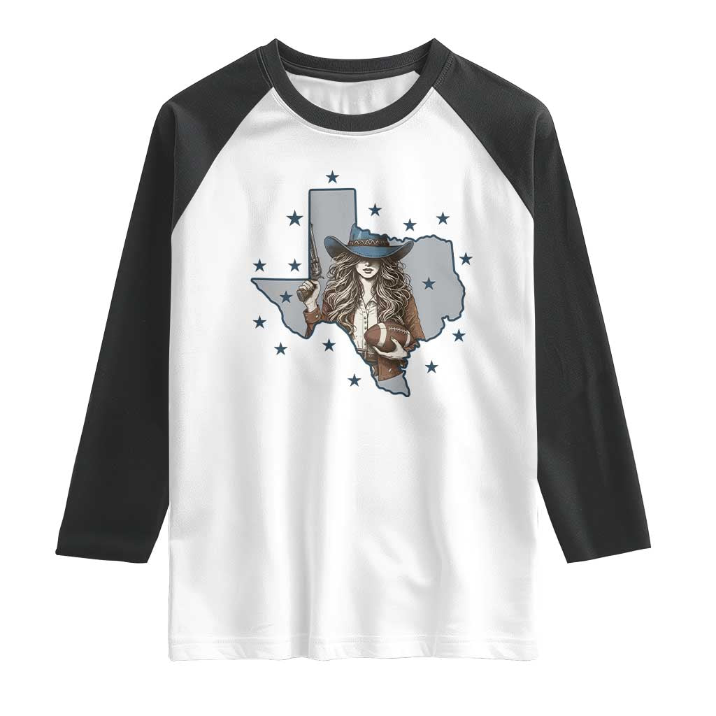 Funny Texas Cowgirl Raglan Shirt Football Lover Gift TS12 White Black Print Your Wear