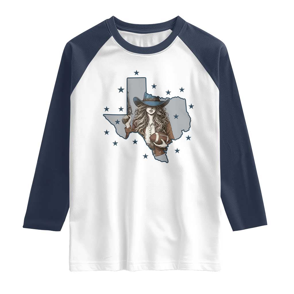 Funny TX Cowgirl Raglan Shirt Football Lover Gift TS12 White Navy Print Your Wear