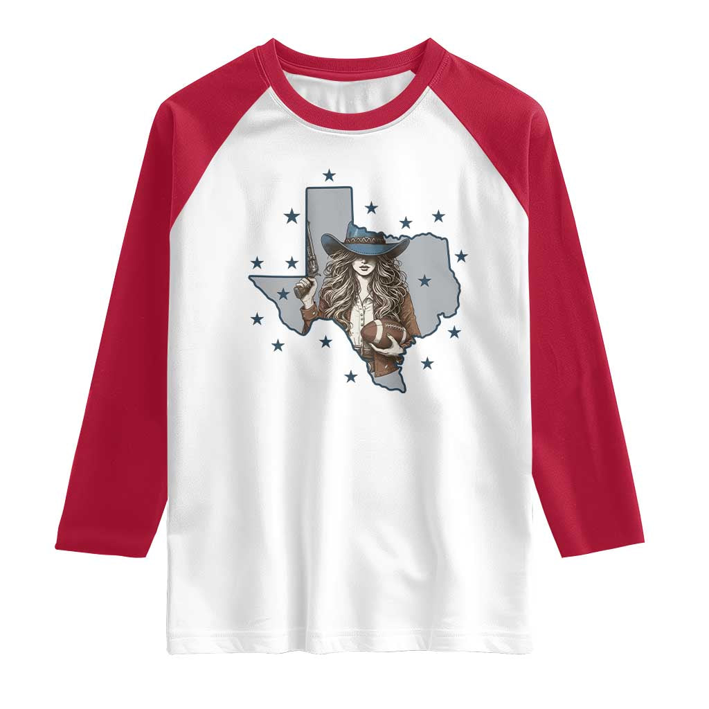 Funny TX Cowgirl Raglan Shirt Football Lover Gift TS12 White Red Print Your Wear